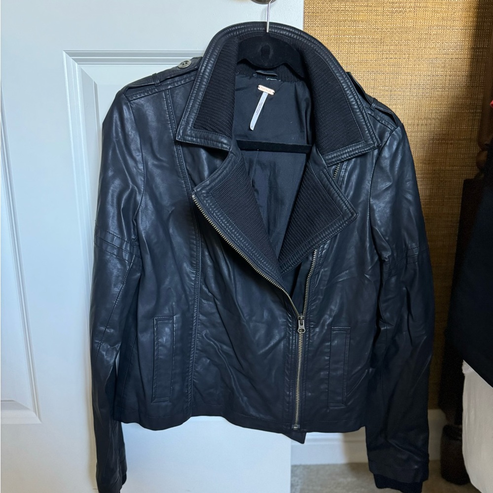 Free People Vegan Leather Moto Jacket Size 6